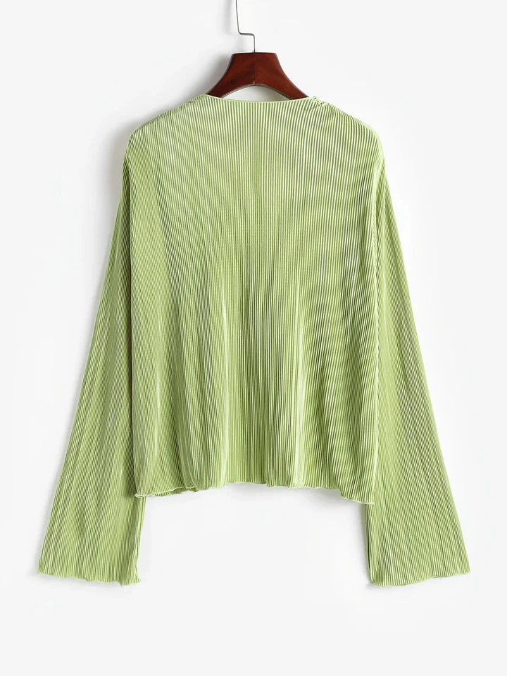 Slim V-Neck Pleated Top