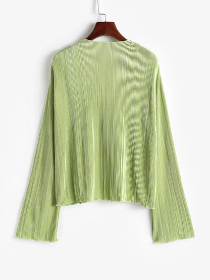 Slim V-Neck Pleated Top